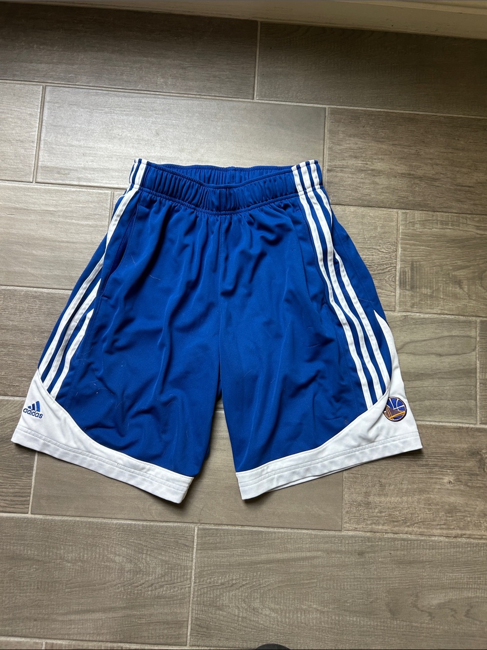 adidas Blue Athletic Shorts with White Stripes